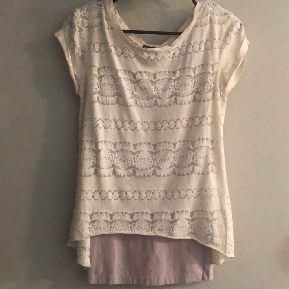 Lace-Like Blouse with Lilac Tank